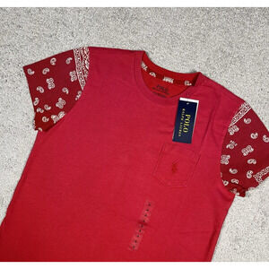 Polo Ralph Lauren T Shirt Womens Small Bandana Paisley Print Western Velor Red